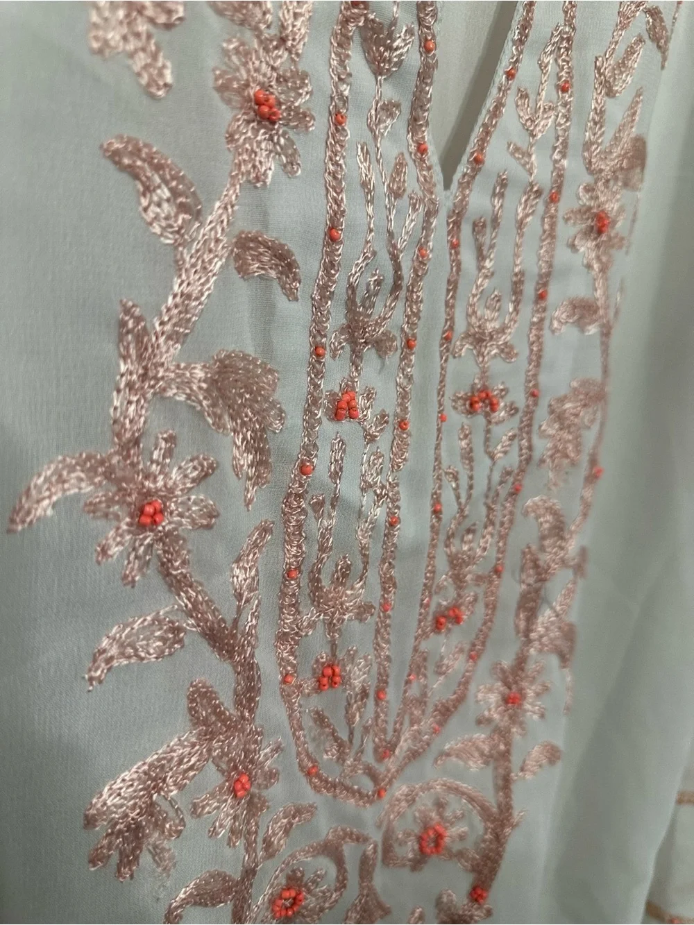 White Tunic Swim Cover Up Top with Pink Embroidery